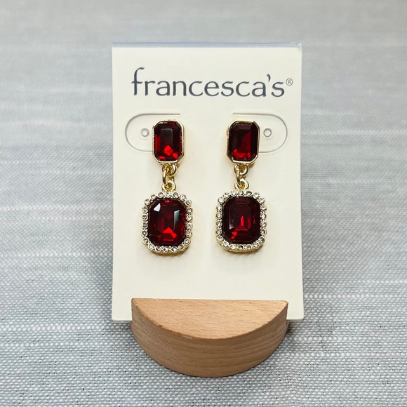 New Francesca’s Ruby Faceted Drop Earrings - Picture 1 of 4